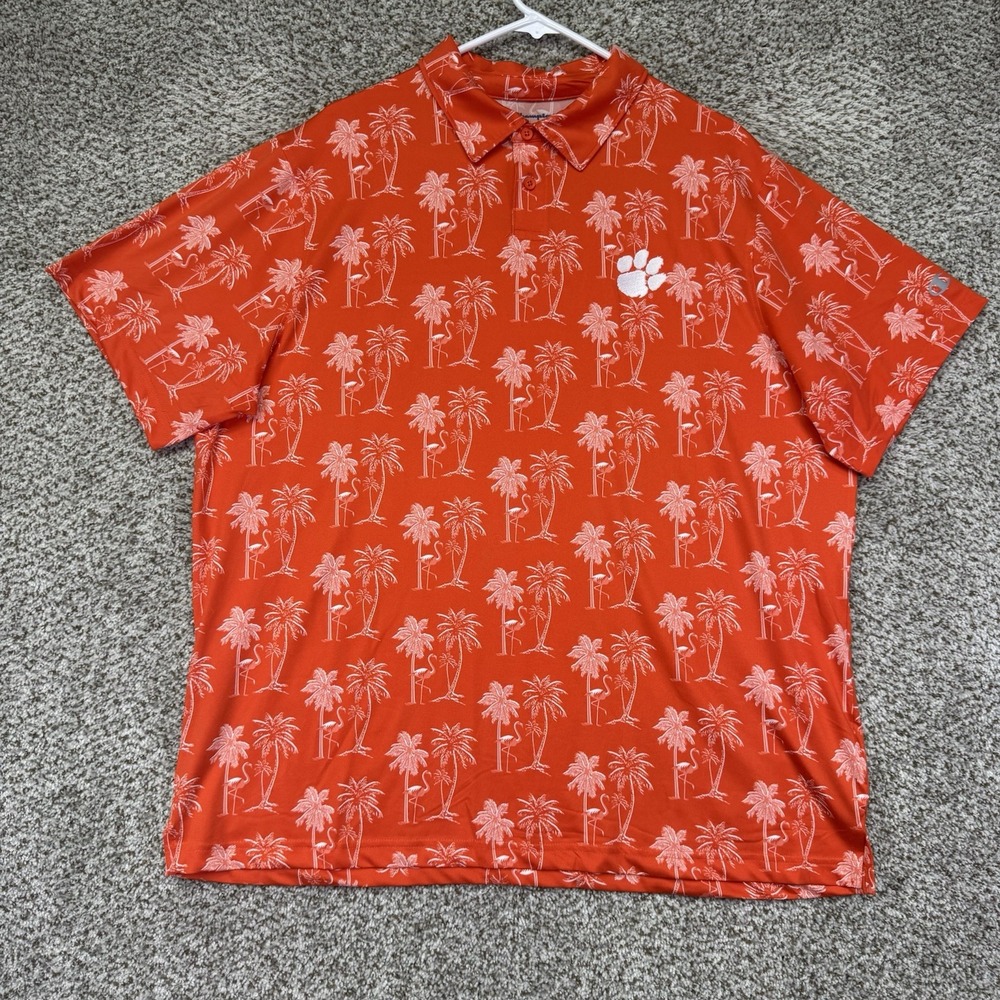 Clemson Tigers Polo Shirt Men's XL orange AOP Palm Trees Flamingos Champion Golf